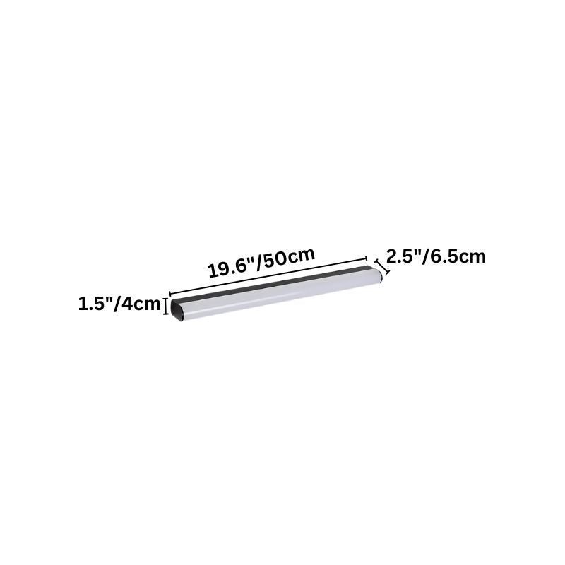 "Modern wall lamp with dimensions labeled: 19.6 inches long, 2.5 inches wide, and 1.5 inches deep."