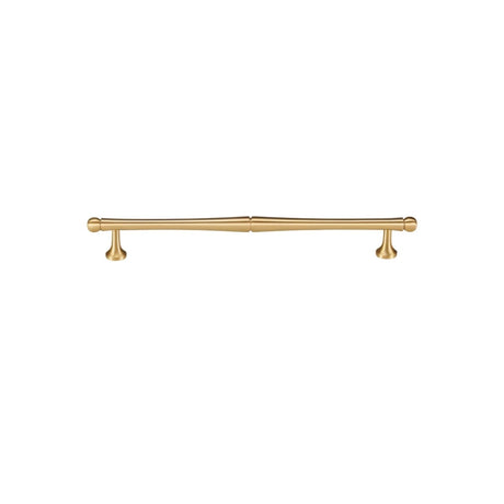"A brass Knox pull bar handle isolated on a white background."