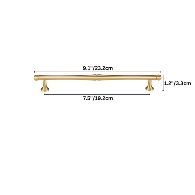 "Dimensions of a 9.1 inch brass Knox pull bar handle."