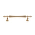 "Brass pull bar handle with a tapered spindle design and intricate finials on a white background."