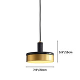  "Dimensions (5.9"/15cm height, 7.9"/20cm diameter) of a modern pendant light with black marble and brass accents on a white background."