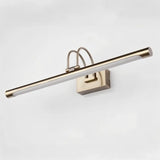 "A brushed nickel wall lamp with a linear LED bar and dual-arch mounting, shown against a white background."