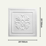 Lberin Wall Panel dimensions shown as 20x20 inches, highlighting detailed floral embossing and border design in white PVC.