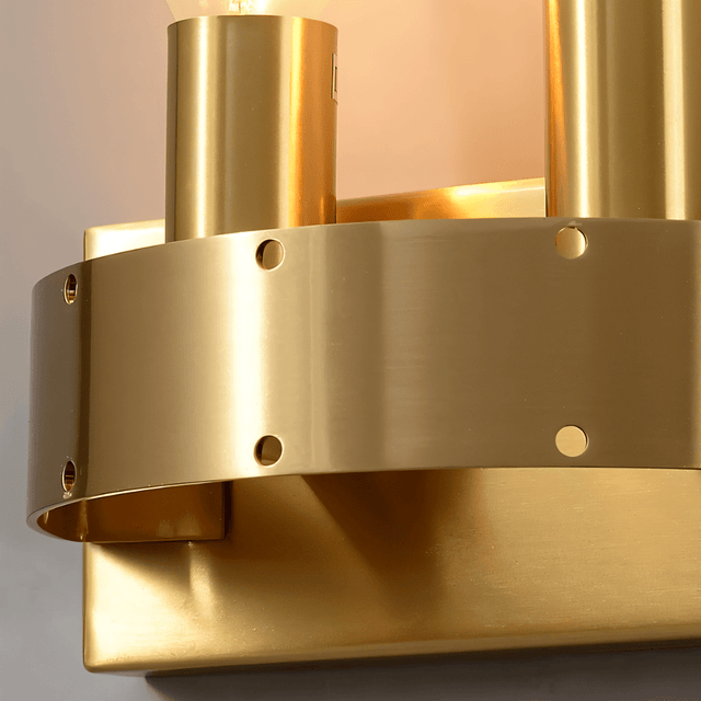 Macro shot of the copper fixture base of the Lenvo Wall Lamp, emphasizing its premium metallic finish and craftsmanship.