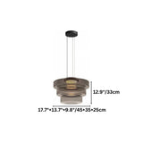 "A glass disc pendant light showing product dimensions."
