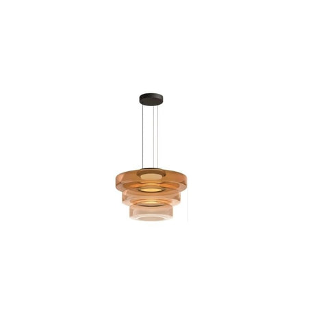 "A modern glass disc pendant light with tiered design."