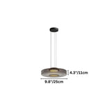 "A single glass disc pendant light with dimensions shown."