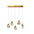 Crystal pendant light with brushed gold metal fixtures hanging from a rectangular brass canopy against a white background.