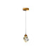Gold and crystal pendant light with geometric faceted shade suspended from thin wire against white background.