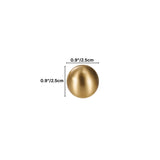 "Dimensions of a gold brass knob with spherical design: 0.9 inches (2.5 cm) in diameter."