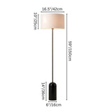 "Lios Floor Lamp with dimensions: 16.5" drum shade, 10" shade height, 6" base diameter, and 59" total height."