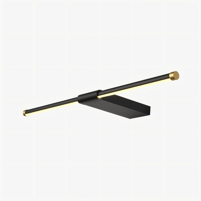 "Modern minimalist Lisorva wall lamp in black metal and PC with brass accents, ideal for contemporary bathroom lighting."