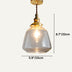 Brass pendant light with clear seeded glass shade hanging against a neutral background.