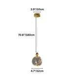 "Dimensions of the pendant light with a uniquely shaped crystal droplet: 4.7 inches (12cm) in width, 3.9 inches (10cm) in canopy width, and 70.8 inches (180cm) maximum drop height."