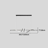 "A modern linear pendant light with wave-like curves, showing dimensions of 39.3 inches in width and 7 inches in height."