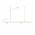 Minimalist pendant light fixture with brass rail and gray metal accents on white background.