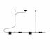 Modern curved pendant light with black finish suspended from ceiling mount over horizontal rail system.