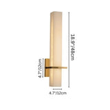 "Wall lamp with an alabaster shade and brass accents, showing product dimensions of 18.9 inches in height and 4.7 inches in width"