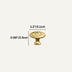 Gold brass cabinet knob with circular ribbed top and pedestal base shown with dimensions of 1.2 inches wide by 0.98 inches tall.