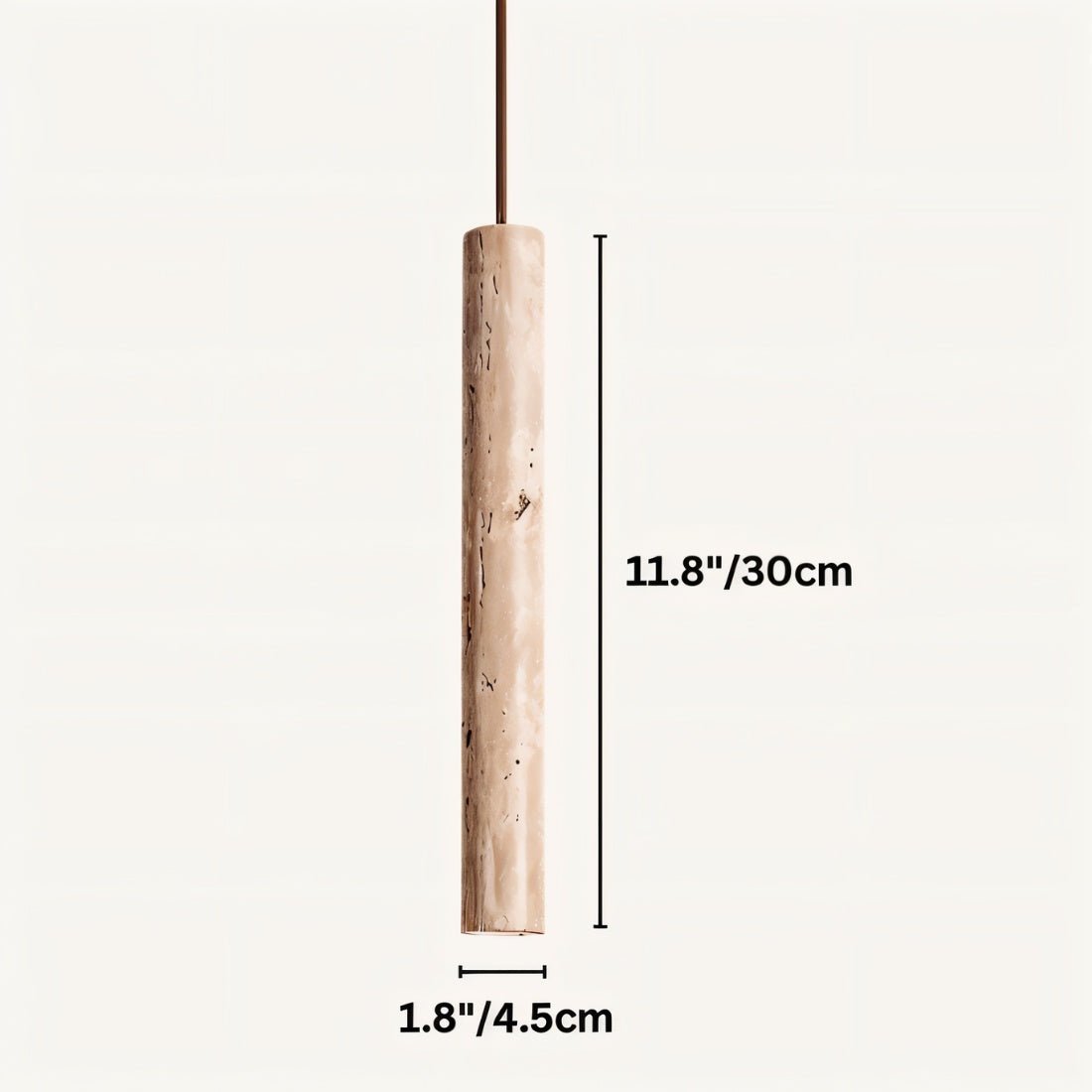 Marus Pendant Light - Open Box | Sleek Travertine Fixture with dimensions 11.8in x 1.8in, ideal for compact and stylish lighting solutions.