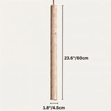 "Cylindrical pendant light made of yellow travertine stone, showcasing its natural textures, suspended against a light background."