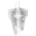 Modern pendant chandelier with linear metal frame and cascading crystal or glass strands in chrome finish against white background.