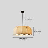 "Mashi pendant light with a fabric shade and dimensions showing 59 inches/150 cm height, 10.6 inches/27 cm shade height, and 23.6 inches/60 cm width."