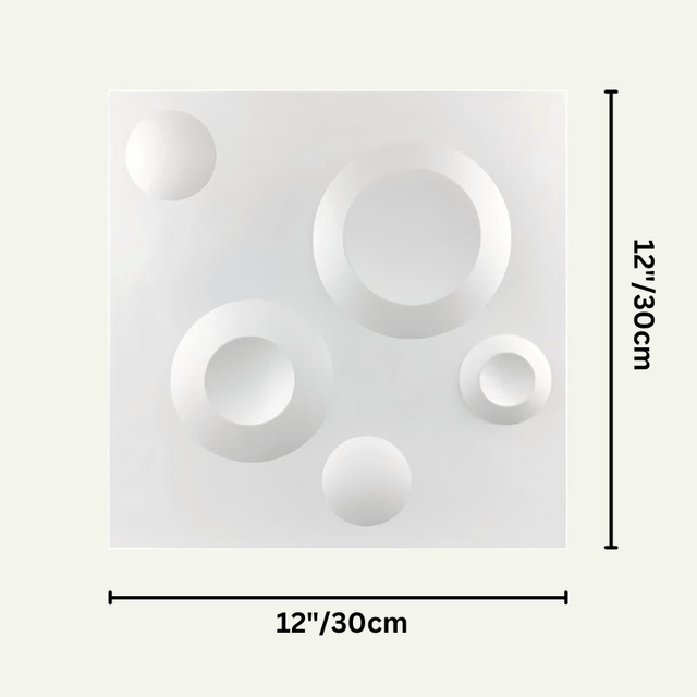 Masue Wall Panel with 12x12 inch dimensions, showcasing a geometric 3D circle pattern for contemporary wall decor in residential or commercial spaces.