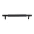 "Modern black brass knurled pull bar for cabinets or drawers on a white background."