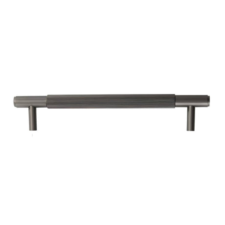 "Modern gunmetal finish brass knurled pull bar for cabinets or drawers on a white background."