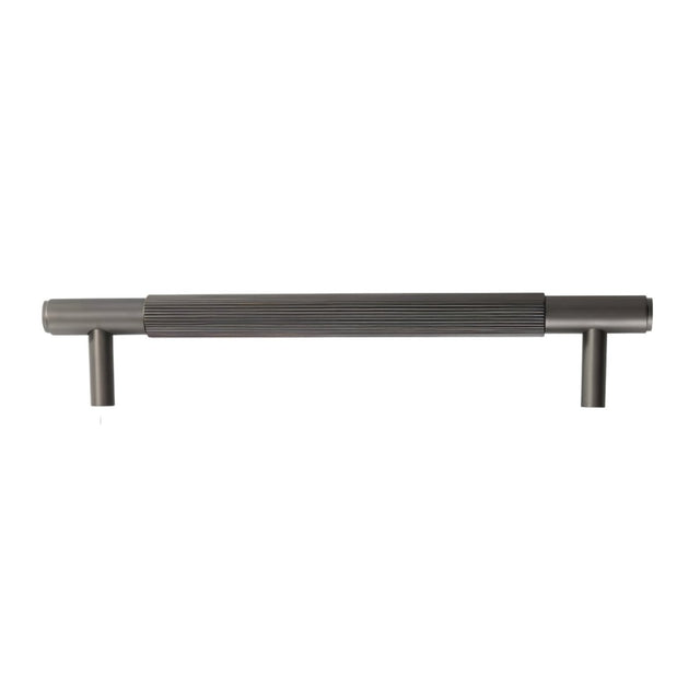 "Modern gunmetal finish brass knurled pull bar for cabinets or drawers on a white background."