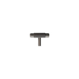 "Modern brushed nickel brass knurled T-bar knob on a white background."