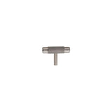 "Modern chrome finish brass knurled T-bar knob on a white background."