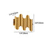Gold corrugated metal wall lamp with wavy cylindrical design, 7.4" wide by 3.9" tall, mounted on white background.