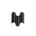 Black curved wall lamp with dual cylindrical arms and central indentation on white background.