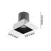 Square LED downlight with white trim and black interior recessed housing, shown with dimensions.