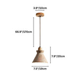 Menra Pendant Light dimensions: 7.9in height, 7.5in diameter, 66.9in cord, with natural stone and wood design for indoor use.