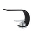 # Modern black and chrome single-handle bathroom faucet with curved spout on white background.