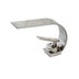 Modern single-handle bathroom faucet with brushed nickel finish and curved waterfall spout on white background.