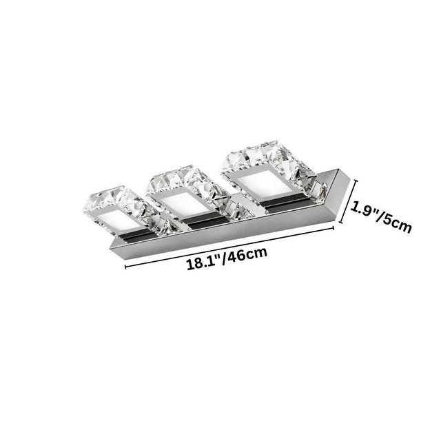 "Dimensions of a modern crystal wall lamp, showing a width of 18.1 inches and a depth of 1.9 inches."