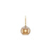 "A small amber glass pendant light in a spherical shape, suspended by a thin rod."