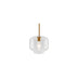 "A clear glass pendant light in a jar shape, suspended by a thin rod."