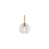 "A clear glass pendant light in a spherical shape, suspended by a thin rod."