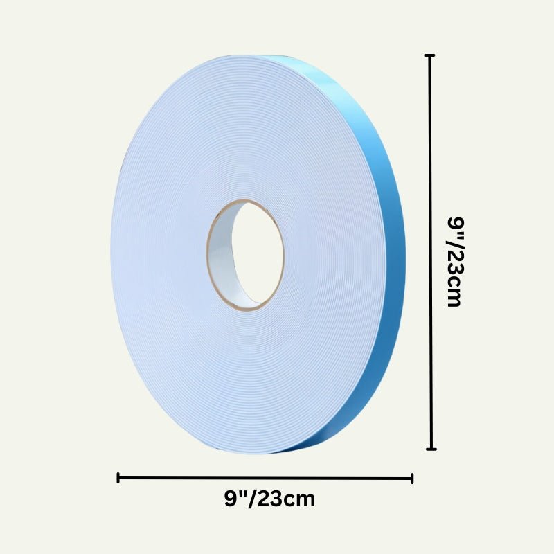 Double-sided adhesive tape roll measuring 9 inches, suitable for mounting Mundi Wall Panels securely on various wall surfaces.
