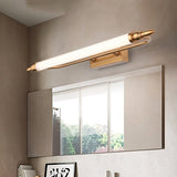"A vintage-inspired LED wall lamp illuminating a bathroom mirror with a sink."