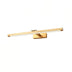 Modern wooden vanity light fixture with brass hardware and integrated LED strip on white background.