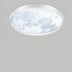 Round white ceiling light fixture with frosted glass diffuser displaying cloud pattern, mounted on gray wall.