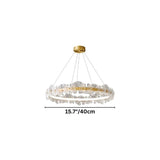 "An extra small circular chandelier with sculpted glass petals and an iron frame, showing product dimensions."
