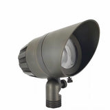 "Outdoor spotlight with adjustable angle and die-cast brass construction."