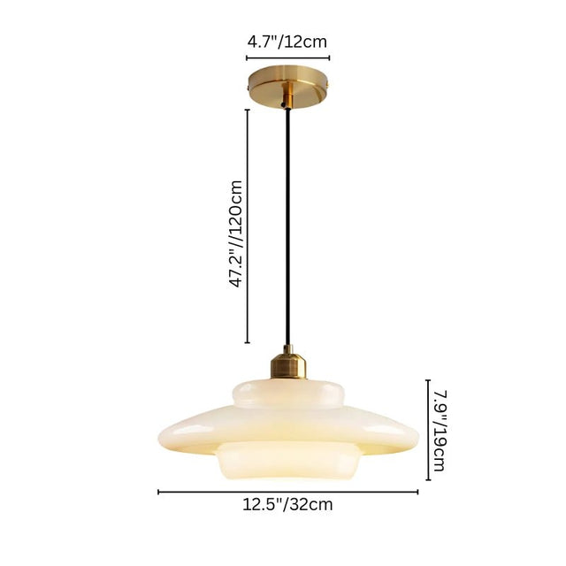 "Dimensions for Niall pendant light, with a metal finish and 32cm width glass shade, perfect for modern decor."